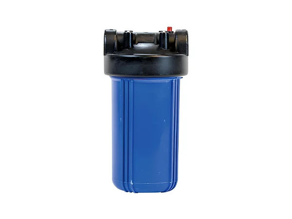 A blue ten-inch big fat filter housing