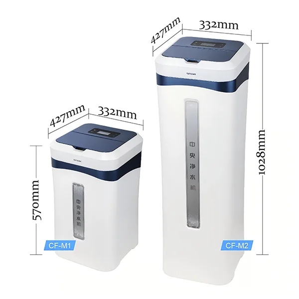 The dimensional diagram of central water purifier in 2 different sizes