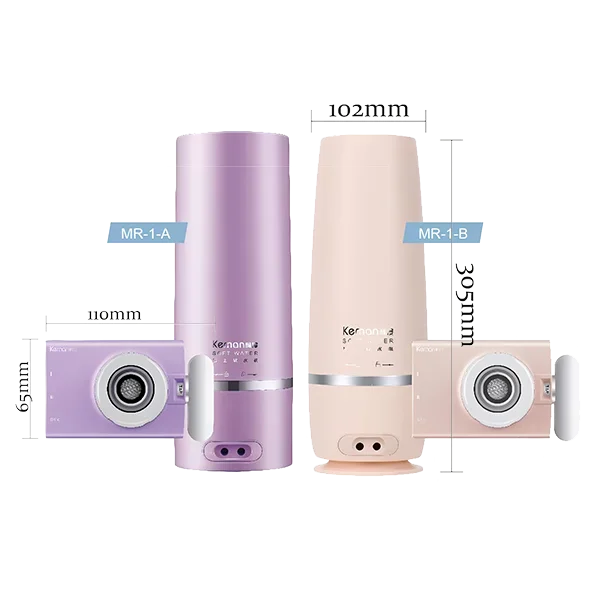Diagram of the filter cartridge and switch specifications for the countertop water softener