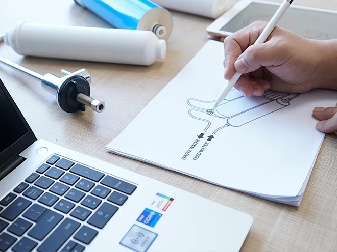 A person is holding a pen and drawing on the paper.