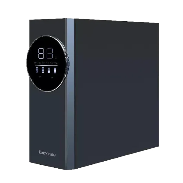 A black four-stage filter cartridge tankless RO system