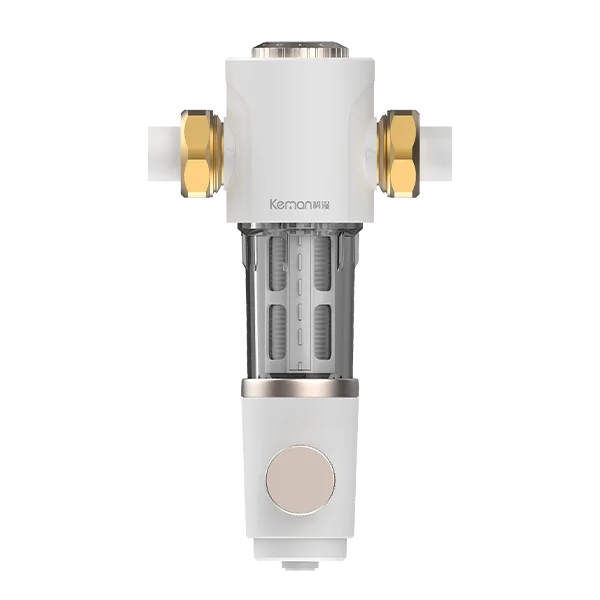 A rotating self-cleaning pre-filter with a rotary button