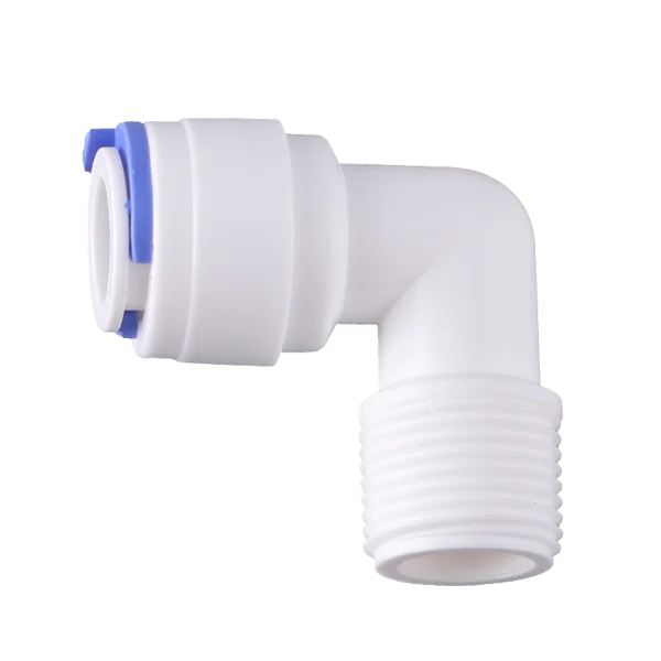 A water purifier connector with a threaded port and a quick connect port