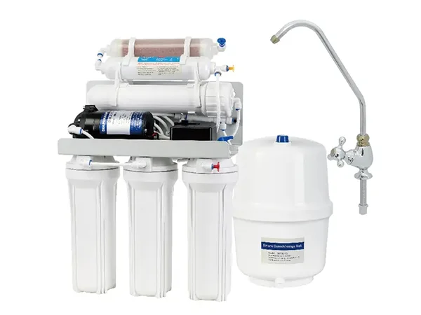 RO Water purifier with mineralization filter, faucet, and water storage tank
