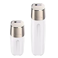 2 platinum-colored central water softeners of different sizes