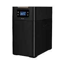 A black dual-tank water softener