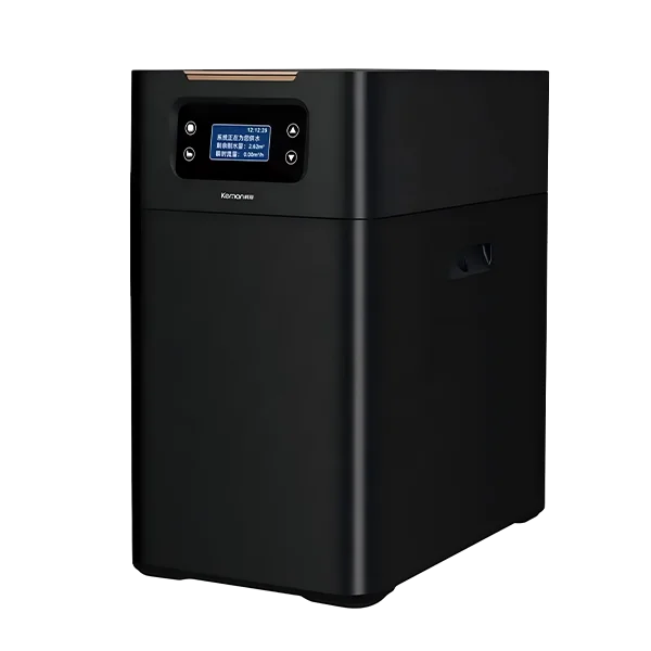 A black smart dual-tank water softener