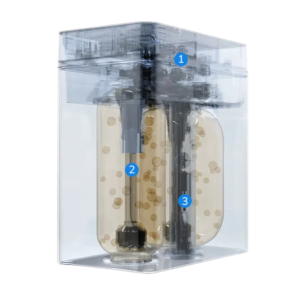 The resin tank and cross-sectional view of  the SS-HT1C dual-tank water softener