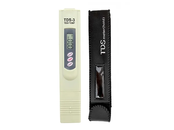 A white TDS meter and a black case placed together