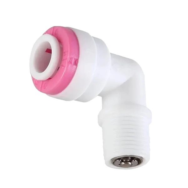 A water purifier check valve with threaded-quick connect port