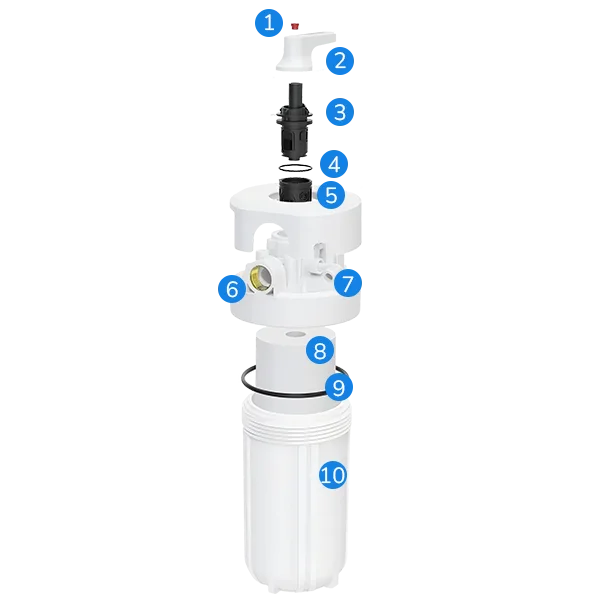 Structure diagram of various parts of the VA10M big fat bottle pre-filter