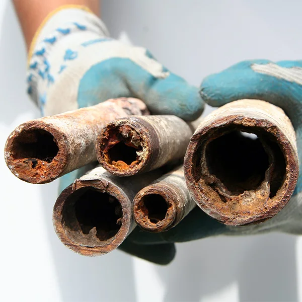 A person holding several pipes with scale